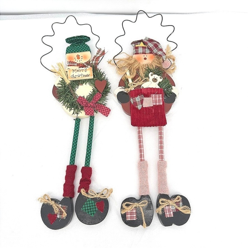 Primitive Wooden Wall Door Hanging Christmas Snowman & Girl Fabric Holiday Decor